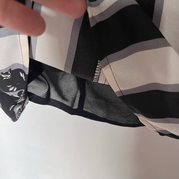 Bar III Stripe Shift Dress Sz M Black Cream Floral Mod Retro Chic Cocktail 60s - Picture 12 of 13